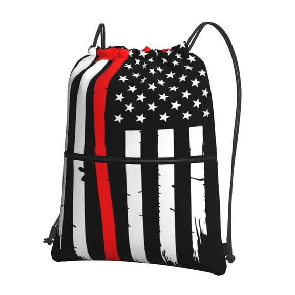 Vsdgher Firefighters USA Flag Drawstring Backpack Water Resistant String Bag Sports Sackpack Gym Sack for Men Women