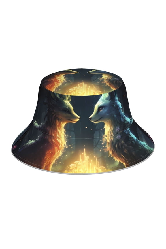 Firefly Forest Fox Print Bucket Hat for Men&Women Bucket Hat Reversible Summer Double-Side-Wear Travel Gardening, Beach, Camping, Hiking, Fishing Cap