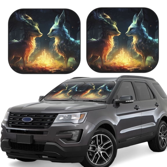Vsdgher Firefly Forest Fox Print Car Windshield Sun Shade, Reflective Sunshade Window Sunshade Sun Visor Protector Fit for Cars,Trucks,SUVs-Small