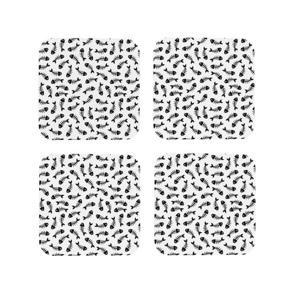 Vsdgher Fish Bone Leather Coasters for Drinks, Durable Drink Coasters 4 Set for Tabletop Protection, Luxurious Home Décor and Housewarming Gift ( {designName})Square