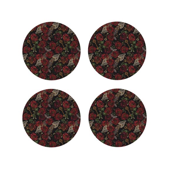 Vsdgher Fishbone Rose Leather Coasters for Drinks, Durable Drink Coasters 4 Set for Tabletop Protection, Luxurious Home Décor and Housewarming Gift ( {designName})Round Shape