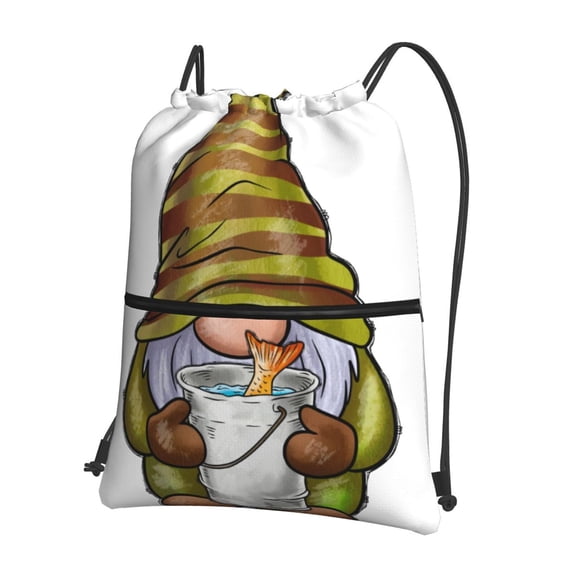 Vsdgher Fishing Gnome Fisherman Drawstring Backpack Water Resistant String Bag Sports Sackpack Gym Sack for Men Women