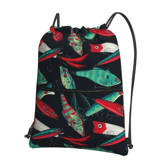 Vsdgher Fishing Lure Drawstring Backpack Water Resistant String Bag Sports Sackpack Gym Sack for Men Women