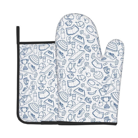 Vsdgher Fitness Guru Oven Mitts and Pot Holders 2 pcs Set,High Heat Resistant Kitchen Oven Glove for Baking and Cooking