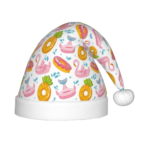 Vsdgher Flamingo And Pineapple Christmas Hat, Santa Hat for Kids Xmas Holiday Hat Red Classic Christmas New Year Festive Party Supplies
