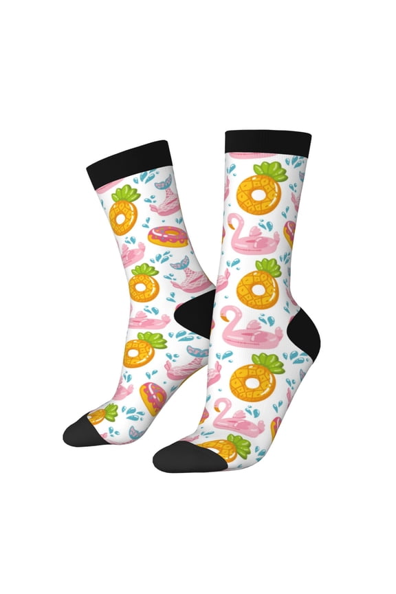 Flamingo And Pineapple Crew Socks for Men & Women, Breathable Casual Athletic Ankle Socks