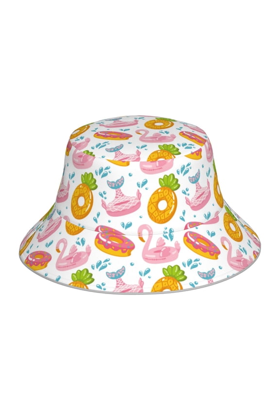 Flamingo And Pineapple Print Bucket Hat for Men&Women Bucket Hat Reversible Summer Double-Side-Wear Travel Gardening, Beach, Camping, Hiking, Fishing Cap