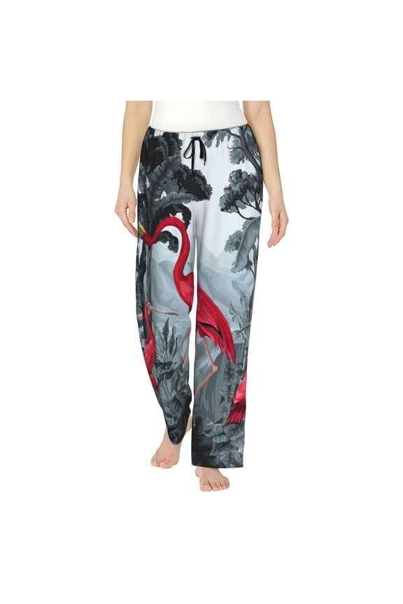 Flamingo On The Jungle Women’s Womens Pajama Pants, Lounge Wide Leg PantsLounge Pants,Sleep Bottoms, Lounge for Women-Small
