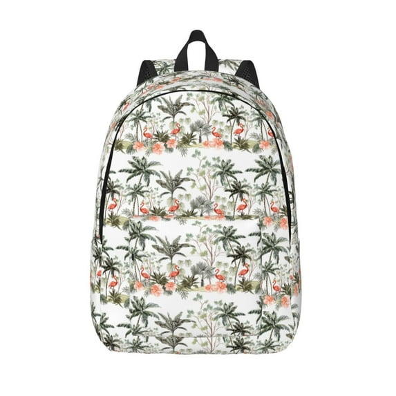 Vsdgher Flamingo Palm Trees Print Canvas Backpack Travel Rucksack Unisex Knapsack 15.7/17.7Inch Laptop Backpack for Work,College -Medium