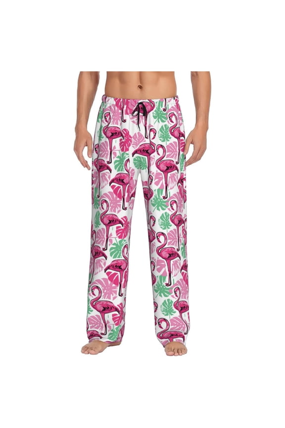 Flamingo Print Mens Pajama Pants Sleep & Lounge Pants, PJ Bottoms With elastic waistb and Pockets