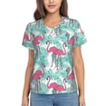 thumbnail image 1 of Vsdgher Flamingo Women Shirts V Neck Short Sleeve Tops T-Shirt Basic Tees, S to 3XLSmall, 1 of 5