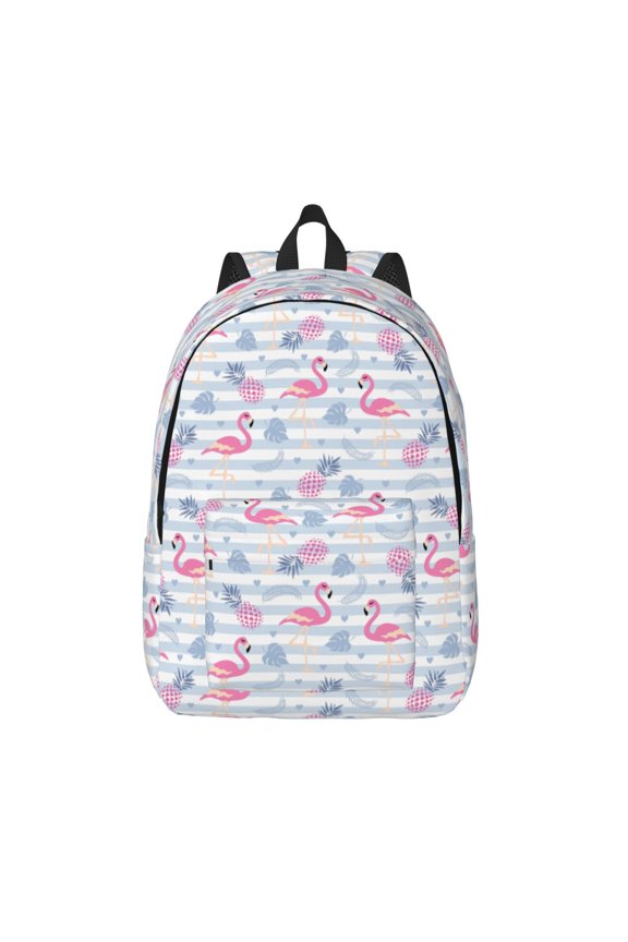 Flamingo and Pineapple Print Canvas Backpack Travel Rucksack Unisex Knapsack 15.7/17.7Inch Laptop Backpack for Work,College -Small
