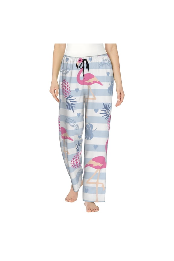 Flamingo and Pineapple Women’s Womens Pajama Pants, Lounge Wide Leg PantsLounge Pants,Sleep Bottoms, Lounge for Women-X-Large