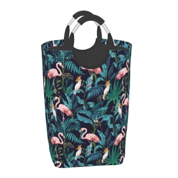 Vsdgher Flamingos And Birds Print Square Laundry Bag Large Collapsible Dirty Clothes Bags With Handles Waterproof Essentials Storage For College Dorm, Family
