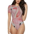 thumbnail image 1 of Vsdgher Flamingos Prinr Short Sleeve Body suit for Womens, Sexy Onesie One Piece Round Neck Bodysuit Shapewear Tummy Control-Small, 1 of 7