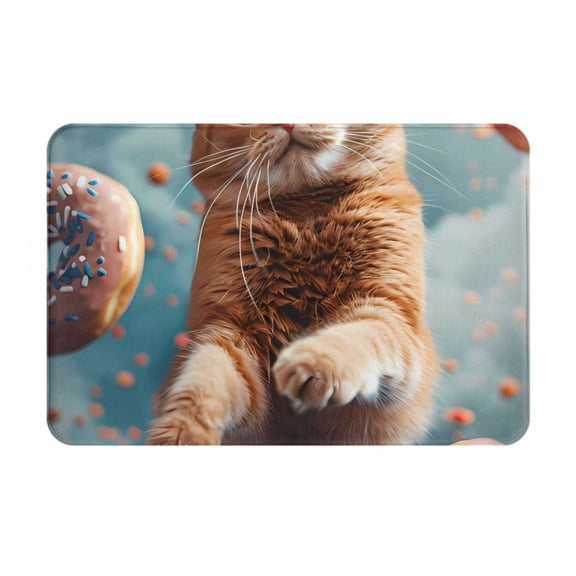 Vsdgher Floating Cat And Donuts Flannel Anti-Slip Floor Mat Comfort Mat Outdoor Rug, Indoor Outdoor Rugs for Home, Office, Laundry 16''x24''in