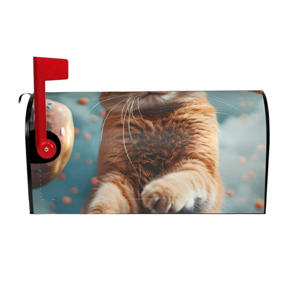 Vsdgher Floating Cat And Donuts Mailbox Cover Magnetic Mailbox Wraps Post Letter Box Cover for Garden Yard Home Decor 2 Sizes-25.5x21 in