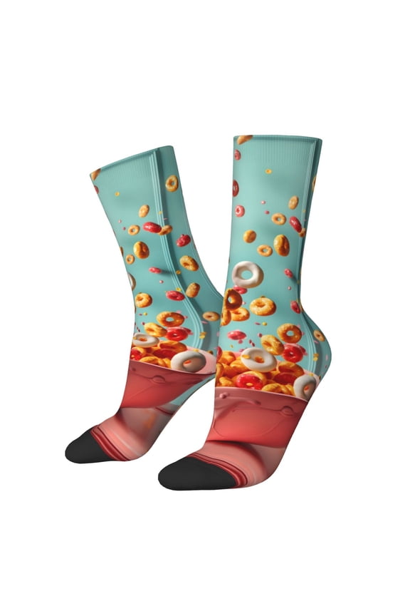 Floating Colorful Cereal Crew Socks for Men & Women, Breathable Casual Athletic Ankle Socks