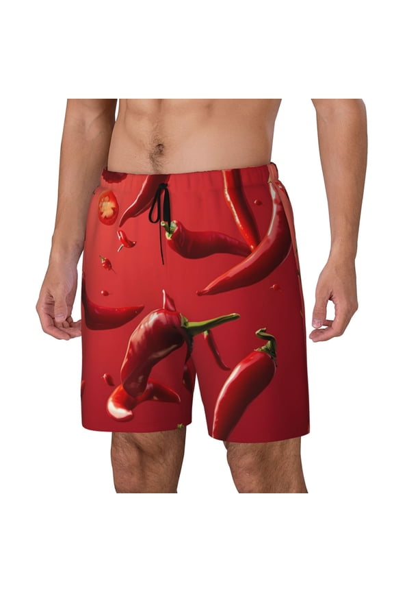 Floating Red Chili Peppers for Mens Swim Trunks with Compression Liner Swim Shorts Swim Suits Board Shorts-XX-Large
