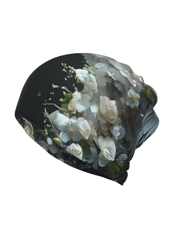 Floral Angelic White Wings Slouchy Beanie Hat for Men/Women, Skull Cap Chemo Cap Night Sleeping Cap