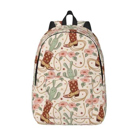 Vsdgher Floral Cowboy Boots Print Canvas Backpack Travel Rucksack Unisex Knapsack 15.7/17.7Inch Laptop Backpack for Work,College -Small