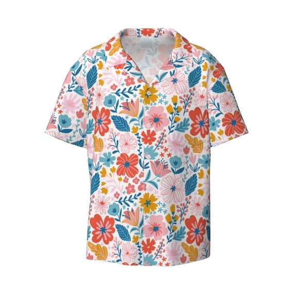 Vsdgher Floral Ditsy Print Men's Wrinkle Free Untucked Cuban Shirt Business Casual Button Down Shirts Short Sleeve Shirt