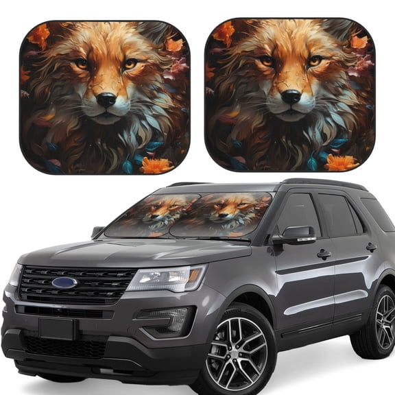 Vsdgher Floral Fox Print Car Windshield Sun Shade, Reflective Sunshade Window Sunshade Sun Visor Protector Fit for Cars,Trucks,SUVs-Small