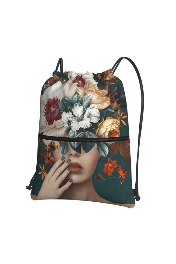 Floral Head Dreamscape Drawstring Backpack Water Resistant String Bag Sports Sackpack Gym Sack for Men Women
