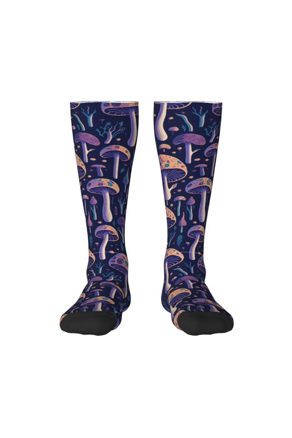 Floral Hippie Mushrooms Print Thigh High Socks Extra Long Stretchy Sock Women Over Knee High Opaque Stocking Daily Wear