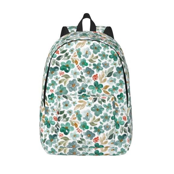 Vsdgher Floral In Teal Print Canvas Backpack Travel Rucksack Unisex Knapsack 15.7/17.7Inch Laptop Backpack for Work,College -Medium