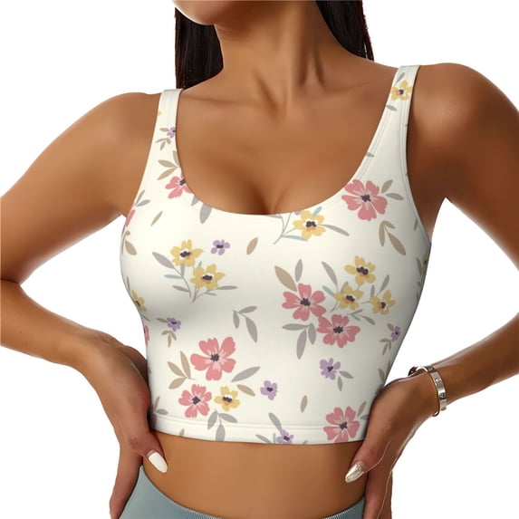 Vsdgher Floral Print Women Sleeveless Athletic Tank Top Built-in Bra Camisole Sports Vest for Yoga Running Fitness Exercise with Removable Pads
