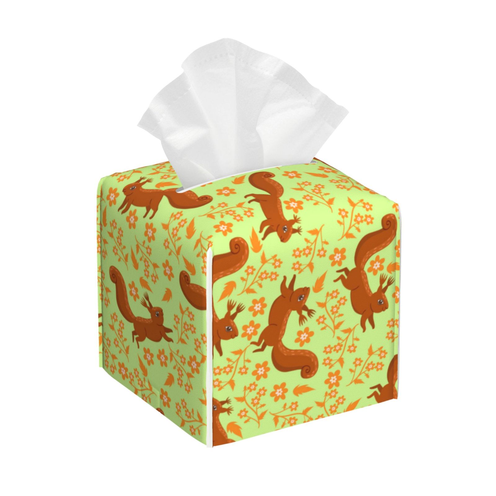 Vsdgher Floral Squirrel Pattern Tissue Box Cover Holder, Square with ...
