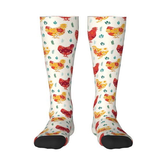 Vsdgher Flower Chicken Print Thigh High Socks Extra Long Stretchy Sock Women Over Knee High Opaque Stocking Daily Wear