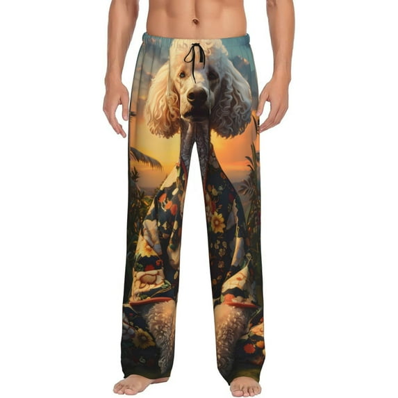 Vsdgher Flower Field Poodle Print Mens Pajama Pants Sleep & Lounge Pants, PJ Bottoms With elastic waistb and Pockets