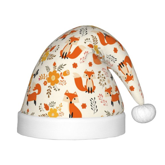 Vsdgher Flower Fox Christmas Hat, Santa Hat for Kids Xmas Holiday Hat Red Classic Christmas New Year Festive Party Supplies