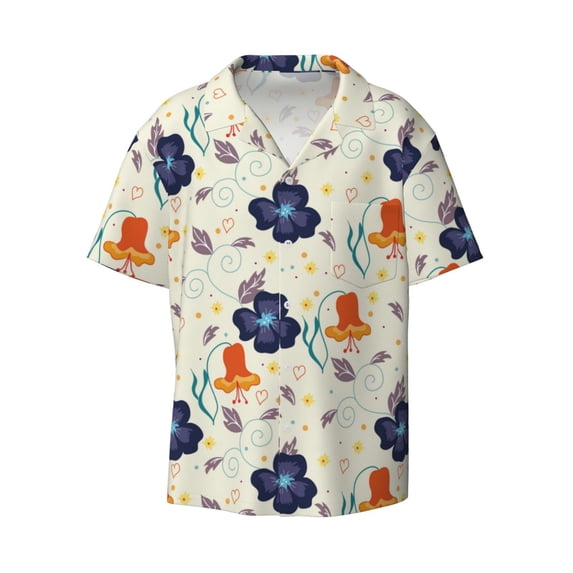 Vsdgher Flower Leaves Print Men's Wrinkle Free Untucked Cuban Shirt Business Casual Button Down Shirts Short Sleeve Shirt