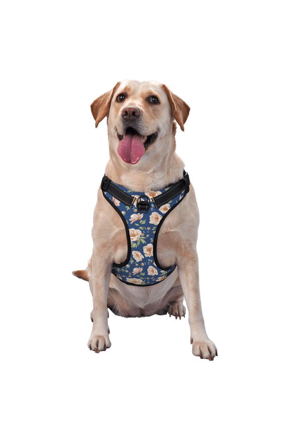 Flower Pattern Dog Harness,No Pull Pet Harness with Soft Padded Handle,Adjustable Reflective Vest with 2 Buckles,4 Slide Buckles,S-XL Large