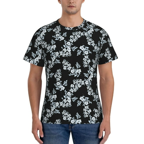 Vsdgher Flower Print Men's Dry Fit Mesh Athletic Shirts Moisture Wicking Tennis T-Shirt Tops