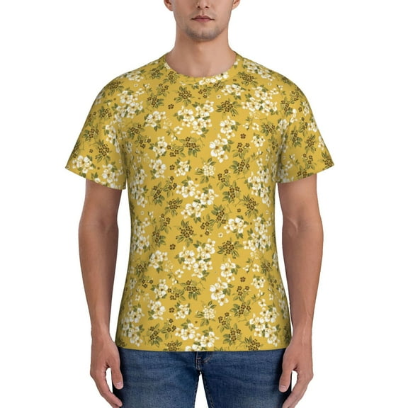 Vsdgher Flower Print Men's Dry Fit Mesh Athletic Shirts Moisture Wicking Tennis T-Shirt Tops