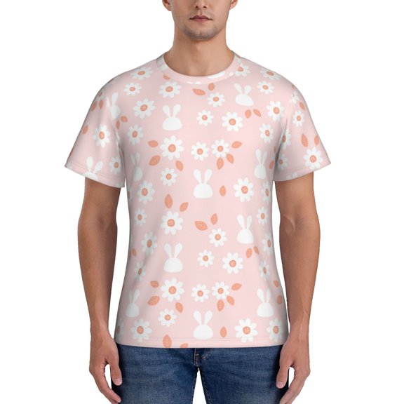 Vsdgher Flower Rabbit Print Men's Dry Fit Mesh Athletic Shirts Moisture Wicking Tennis T-Shirt Tops