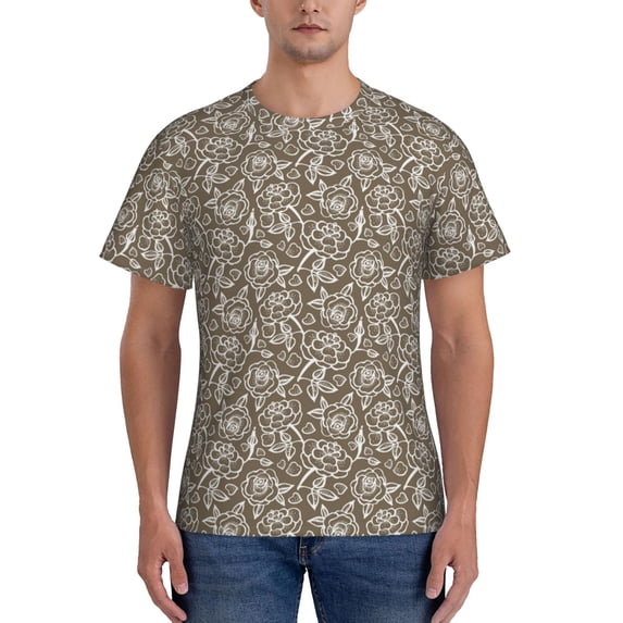 Vsdgher Flower Rose Print Men's Dry Fit Mesh Athletic Shirts Moisture Wicking Tennis T-Shirt Tops
