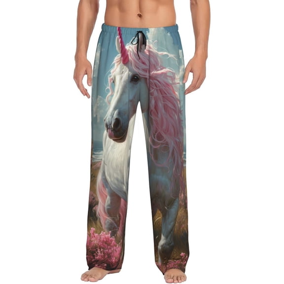 Vsdgher Flower White Horse (2) Print Mens Pajama Pants Sleep & Lounge Pants, PJ Bottoms With elastic waistb and Pockets