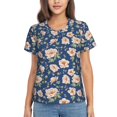 thumbnail image 1 of Vsdgher Flower Women Shirts V Neck Short Sleeve Tops T-Shirt Basic Tees, S to 3XLXX-Large, 1 of 5