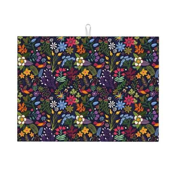 Vsdgher Flowers And Birds Dish Drying Mat Super Absorbent Drying Mat Large Dish Drying Mats for Kitchen Counter Kitchen Drying Mat 24" x 18"