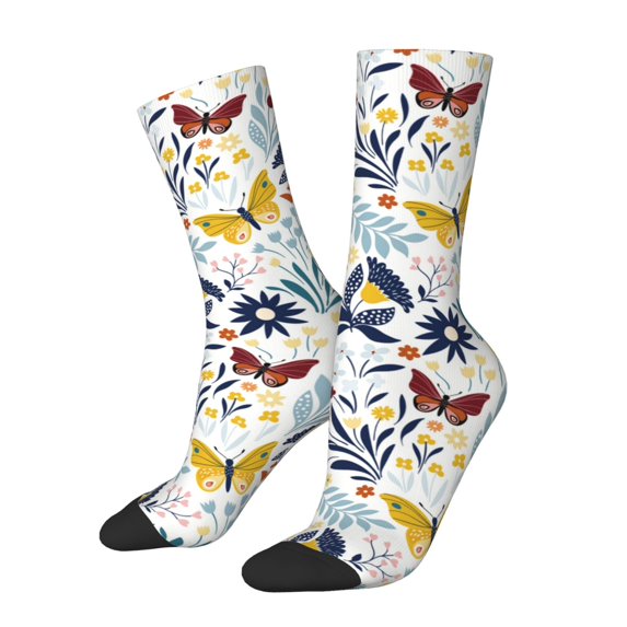 Vsdgher Flowers Butterfly Crew Socks for Men & Women, Breathable Casual Athletic Ankle Socks