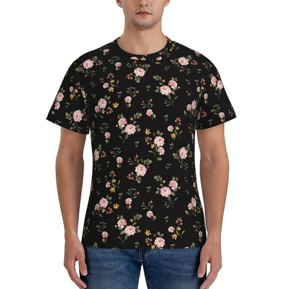 Vsdgher Flowers Print Men's Dry Fit Mesh Athletic Shirts Moisture Wicking Tennis T-Shirt Tops