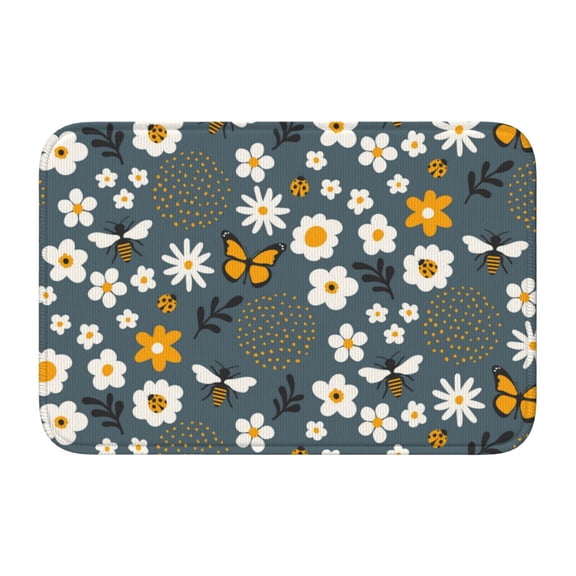 Vsdgher Flowers and Bee Hem Mat 40x60 - Multipurpose Doormat for Indoor & Outdoor Use - Welcome Your Guests with our Entrance Mat