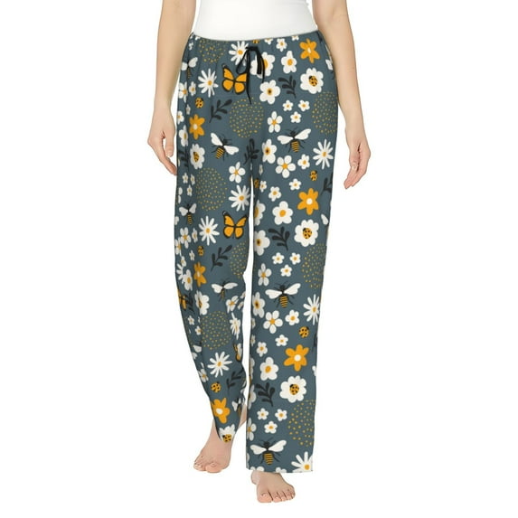 Vsdgher Flowers and Bee Women’s Womens Pajama Pants, Lounge Wide Leg PantsLounge Pants,Sleep Bottoms, Lounge for Women-XX-Large