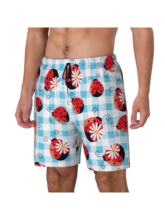 Flowers and Lady Bugs for Mens Swim Trunks with Compression Liner Swim Shorts Swim Suits Board Shorts-3X-Large