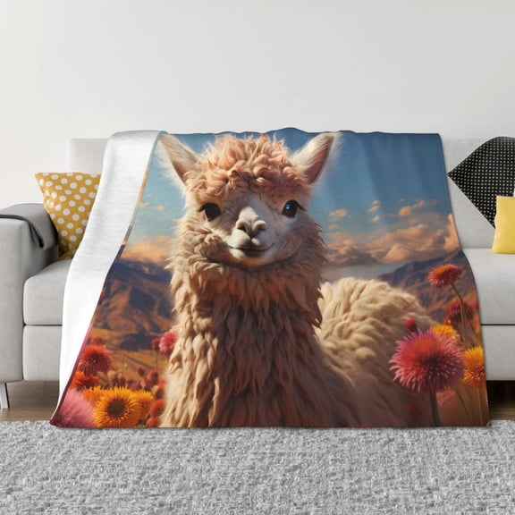 Vsdgher Fluffy Alpaca Mountain Meadow Pattern Fleece Throw Blanket, Horizontal Fleece Bedding Home Decor for Couch & Bed All Season Use -50"x40"